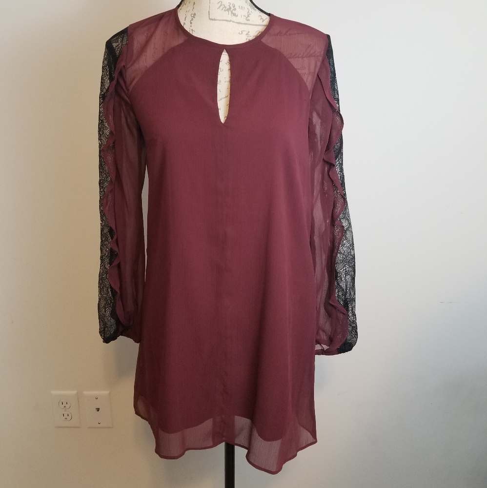 Bcbgeneration Maroon Lightweight Lace Sleeve Dress - image 1